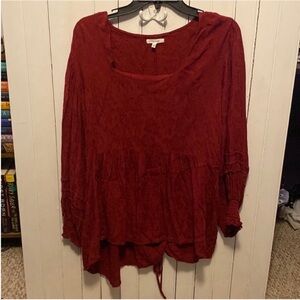 Maurices Long Sleeve Blouse Deep Red Size 1X